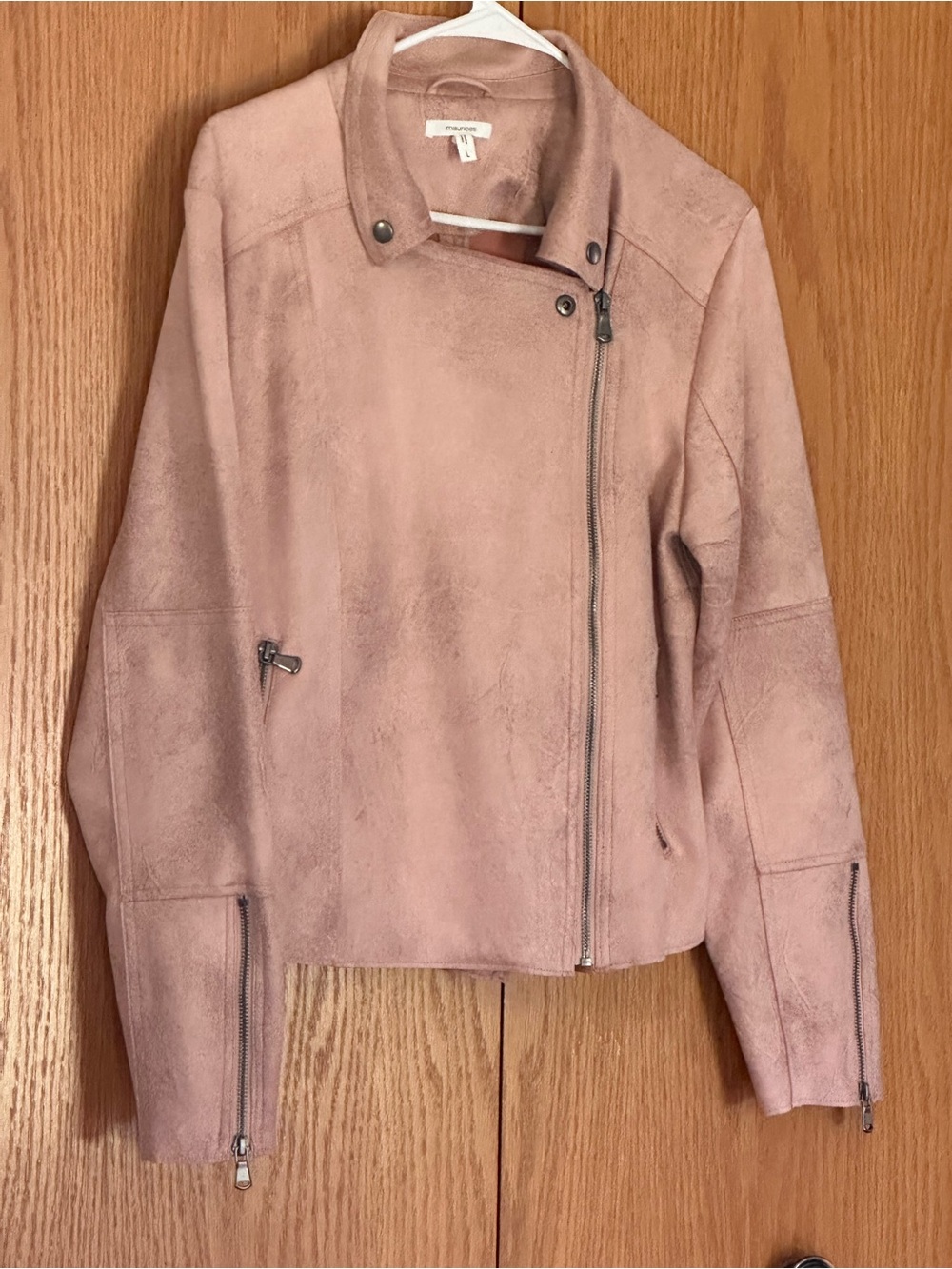 Maurices Faux Suede Moto Jacket Mauve Pink Zip Front Size Large